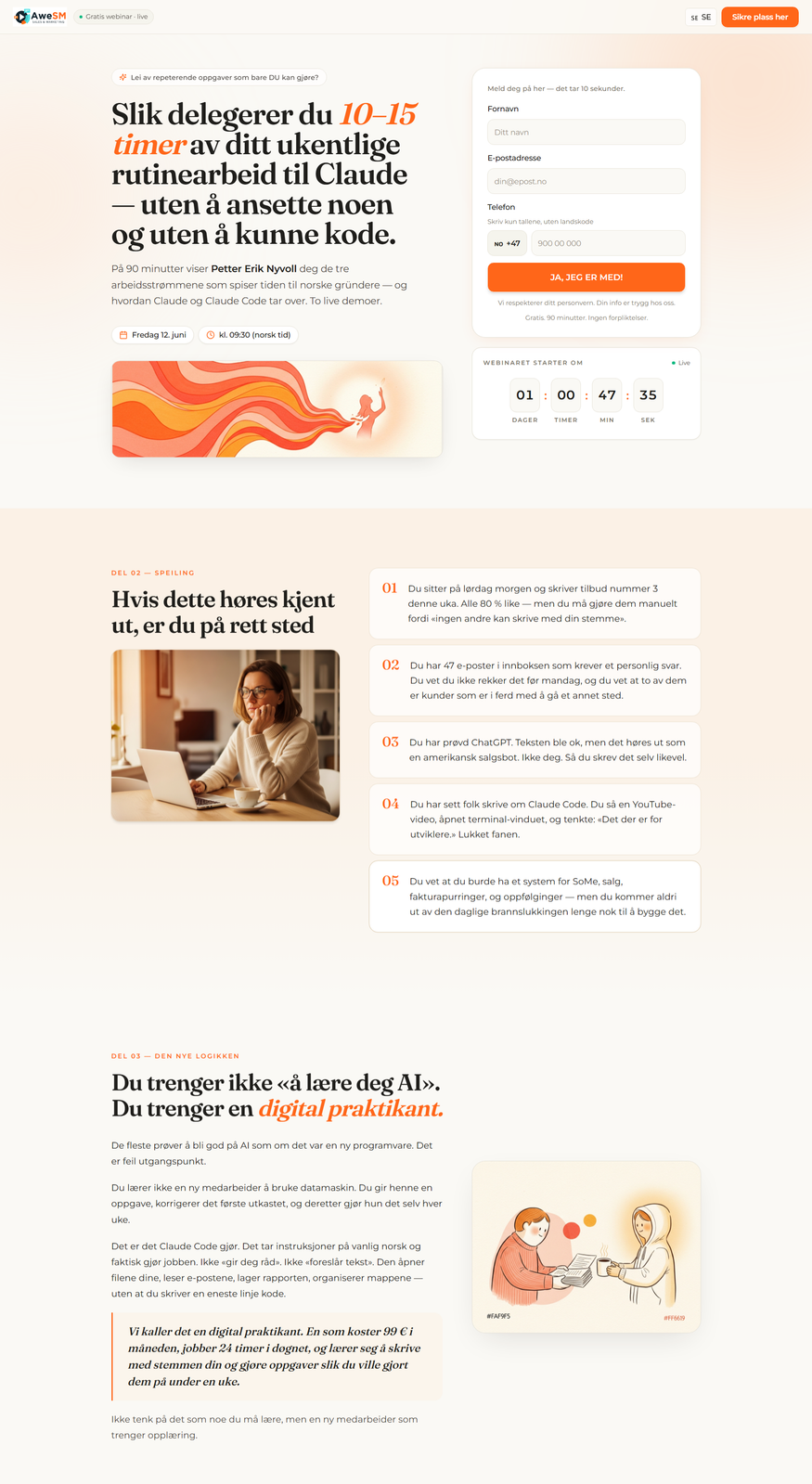 One of the webinar landing pages